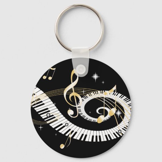Piano Keys en Golden Muzieknoten Sleutelhanger (Voorkant)