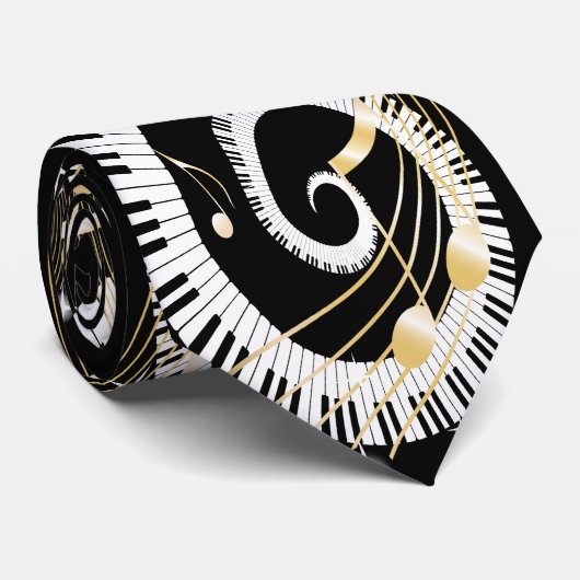 Piano Keys en Golden Muzieknoten Stropdas (Opgerold)