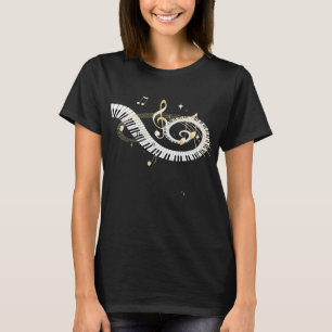 Piano Keys en Golden Muzieknoten T-shirt