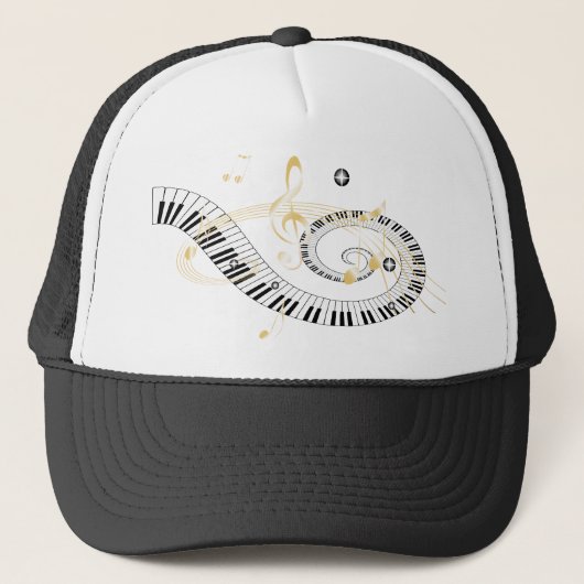 Piano Keys en Golden Muzieknoten Trucker Pet (Voorkant)
