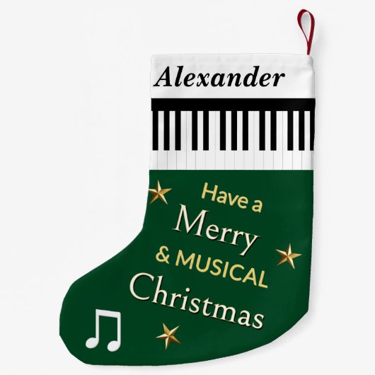 Piano Keys Forest Green Music thema gepersonalisee Kleine Kerstsok (Achterkant)