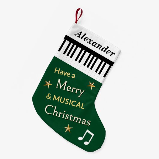 Piano Keys Forest Green Music thema gepersonalisee Kleine Kerstsok (Voorkant (Hangend))