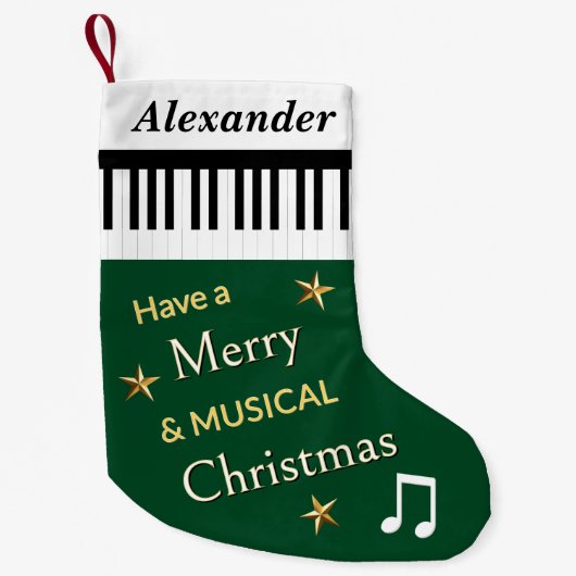 Piano Keys Forest Green Music thema gepersonalisee Kleine Kerstsok (Voorkant)