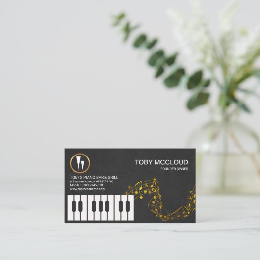 Piano Keys Gold Floating Musical Notes Visitekaartje (Staand voorkant)