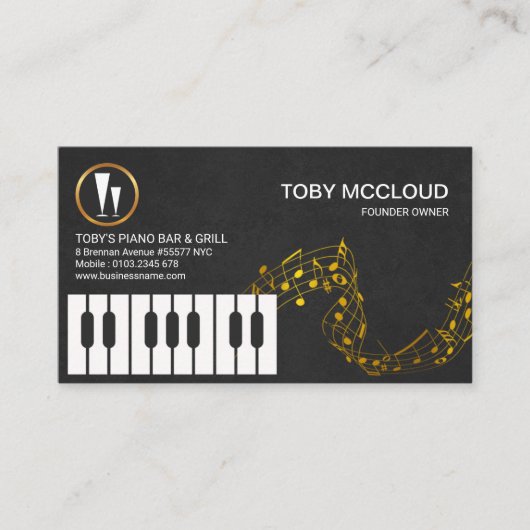 Piano Keys Gold Floating Musical Notes Visitekaartje (Voorkant)