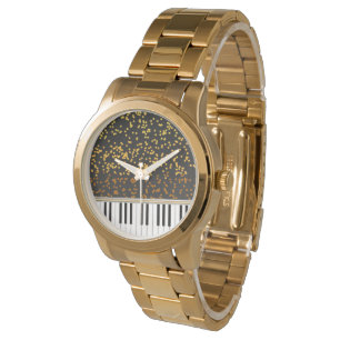 Piano Keys Gold Polka Dots Pattern Horloge