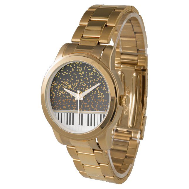 Piano Keys Gold Polka Dots Pattern Horloge (Gekanteld)