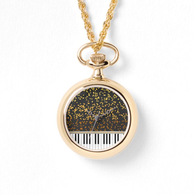 Piano Keys Gold Polka Dots Pattern Horloge (Voorkant)