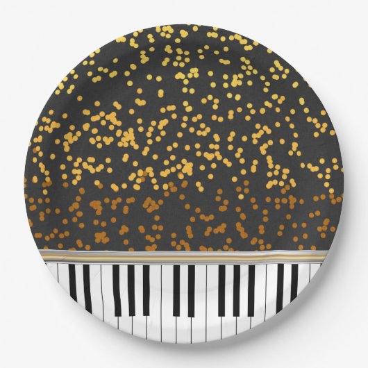 Piano Keys Gold Polka Dots Pattern Papieren Bordje (Voorkant)