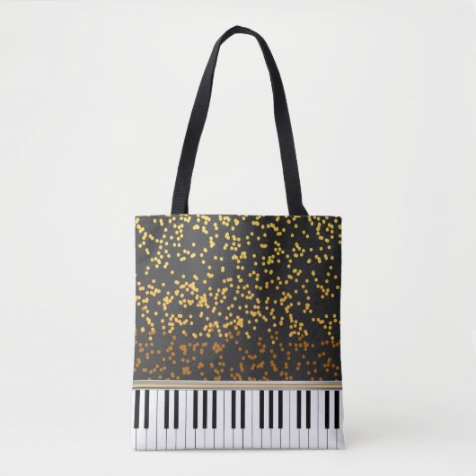 Piano Keys Gold Polka Dots Pattern Tote Bag (Voorkant)