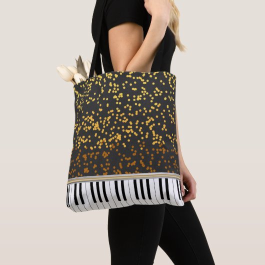 Piano Keys Gold Polka Dots Pattern Tote Bag (Dichtbij)