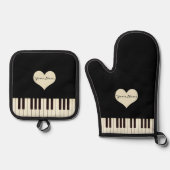 Piano Keys Hart Gepersonaliseerde Tekst Ovenwant & Pannenlap Set (Voorkant)
