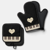 Piano Keys Hart Gepersonaliseerde Tekst Ovenwant & Pannenlap Set (Voorkant / Achterkant)