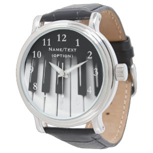 Piano Keys Mannen zwarte lederen horloge