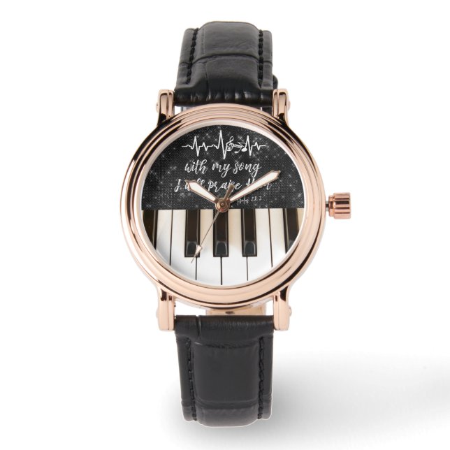 Piano Keys met Bijbelvers Quote Christelijk Horloge (Voorkant)