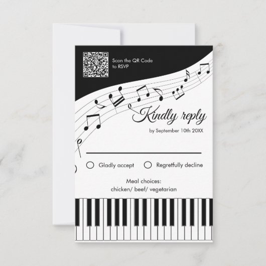 Piano Keys Musical Notes QR Code Wedding RSVP Kaartje (Voorkant)