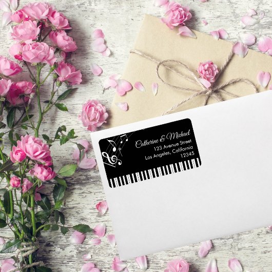Piano Keys Musical Notes Zwart-wit bruiloft Etiket