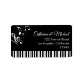 Piano Keys Musical Notes Zwart-wit bruiloft Etiket (Voorkant)