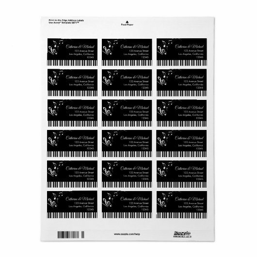 Piano Keys Musical Notes Zwart-wit bruiloft Etiket (Full Sheet)