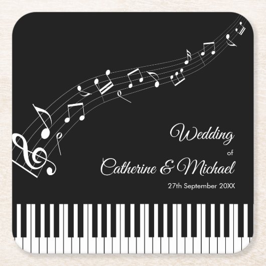 Piano Keys Musical Notes Zwart-wit bruiloft Kartonnen Onderzetters (Voorkant)