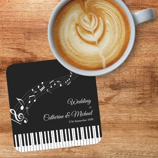 Piano Keys Musical Notes Zwart-wit bruiloft Kartonnen Onderzetters
