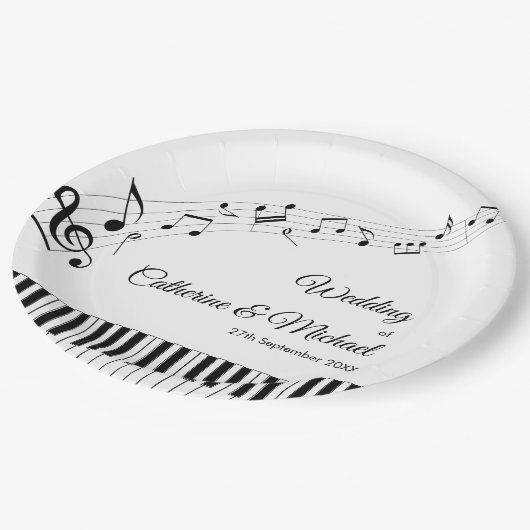 Piano Keys Musical Notes Zwart-wit bruiloft Papieren Bordje (Gekanteld)