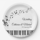 Piano Keys Musical Notes Zwart-wit bruiloft Papieren Bordje (Voorkant)