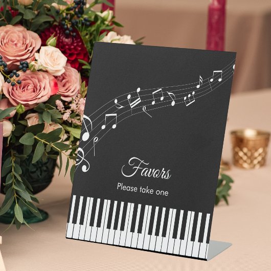 Piano Keys Musical Notes Zwart-wit bruiloft Reclamebord Met Voetstuk