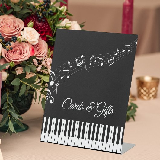 Piano Keys Musical Notes Zwart-wit bruiloft Reclamebord Met Voetstuk