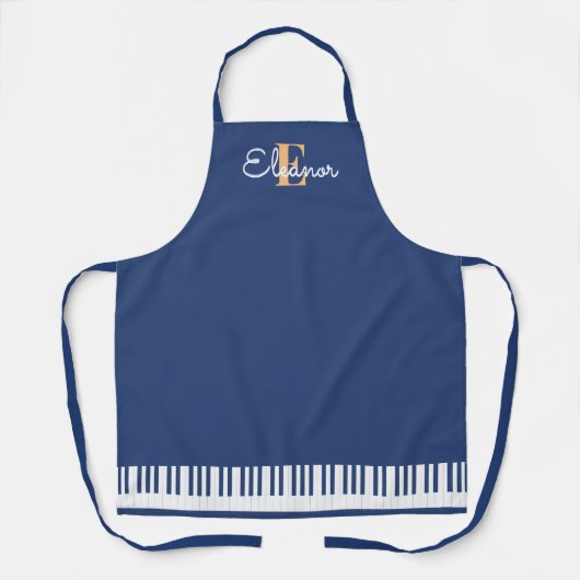 Piano Keys Musical Toetsenbord Muziek Blauw Monogr Schort (Voorkant)