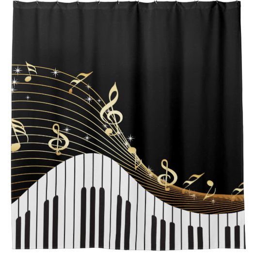 Piano Keys Muziekgolf Douchegordijn (Voorkant)