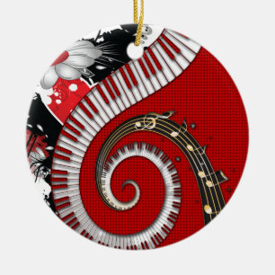 Piano Keys Muzieknoten Grunge Floral Swirls Keramisch Ornament
