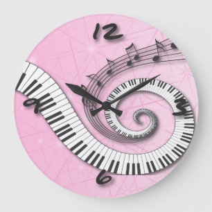 Piano Keys-Muzieknoten op roze wandklok