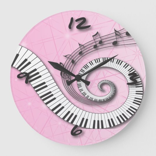 Piano Keys-Muzieknoten op roze wandklok (Voorkant)