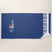 Piano Keys Navy Blauw Wit Monogram Muziek Toetsenb Strandlaken (Voorkant)