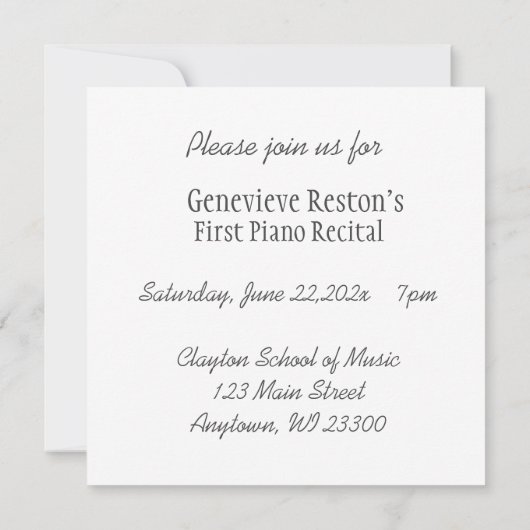 Piano Keys nodigt Flat Invite uit Kaart (Achterkant)