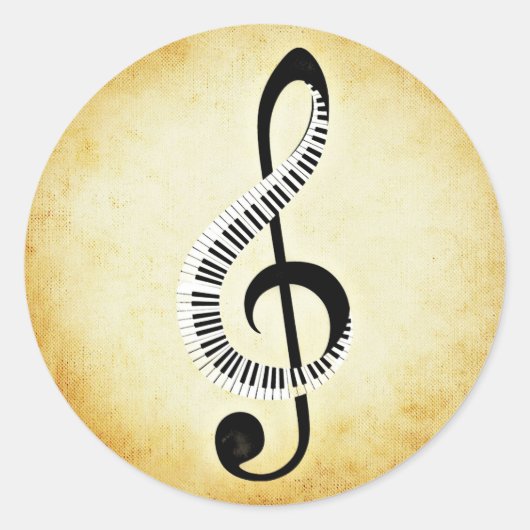 Piano Keys op een Music Clef Ronde Sticker (Voorkant)