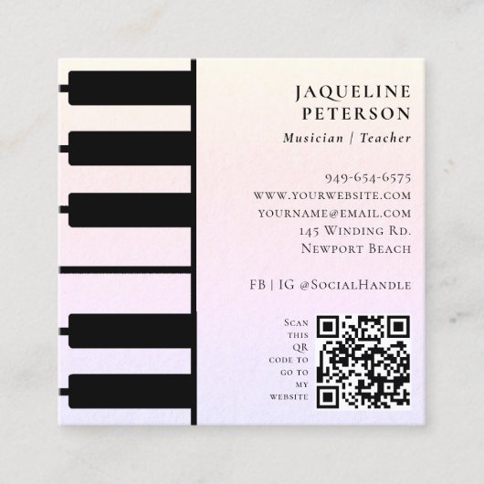 Piano Keys Pianist Muzikant Muziekleraar Pink Vierkante Visitekaartje (Voorkant)