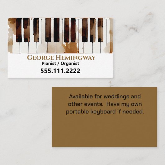 Piano Keys Pianist Waterverf Art Visitekaartje (Voorkant / Achterkant)