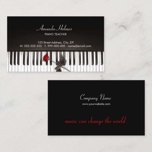 Piano Keys Red Rose Music visitekaartje (Voorkant / Achterkant)