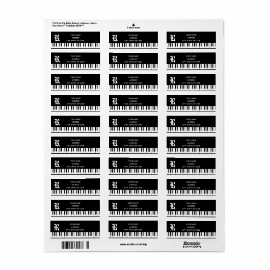 Piano Keys Retouradreslabel Etiket (Full Sheet)