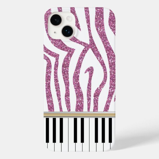 Piano Keys Roze Glitter Zebra Afdrukken Case-Mate iPhone Case (Achterkant)