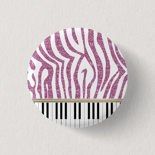 Piano Keys Roze Glitter Zebra Afdrukken Ronde Button 3,2 Cm (Voorkant)