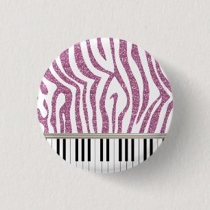 Piano Keys Roze Glitter Zebra Afdrukken Ronde Button 3,2 Cm