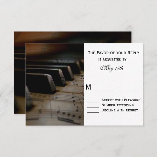 Piano Keys Sheet Music Weddenschap RSVP-kaarten RSVP Kaartje (Voorkant / Achterkant)