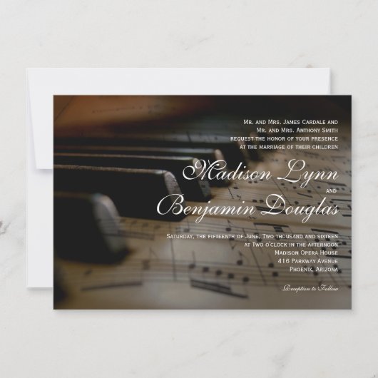 Piano Keys Sheet Music Wedding Invitations Kaart (Voorkant)