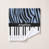 Piano Keys Sky Blauw en zwart Zebra Print Bad Handdoek (Wasdoekje)