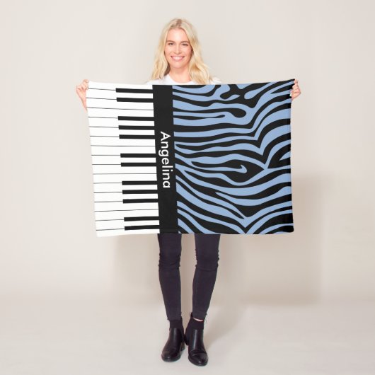 Piano Keys Sky Blauw en zwart Zebra Print Fleece Deken (In situ)