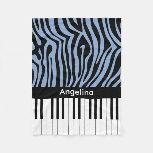 Piano Keys Sky Blauw en zwart Zebra Print Fleece Deken (Voorkant)