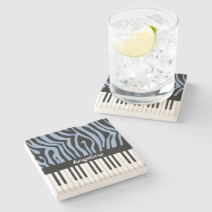 Piano Keys Sky Blauw en zwart Zebra Print Stenen Onderzetter